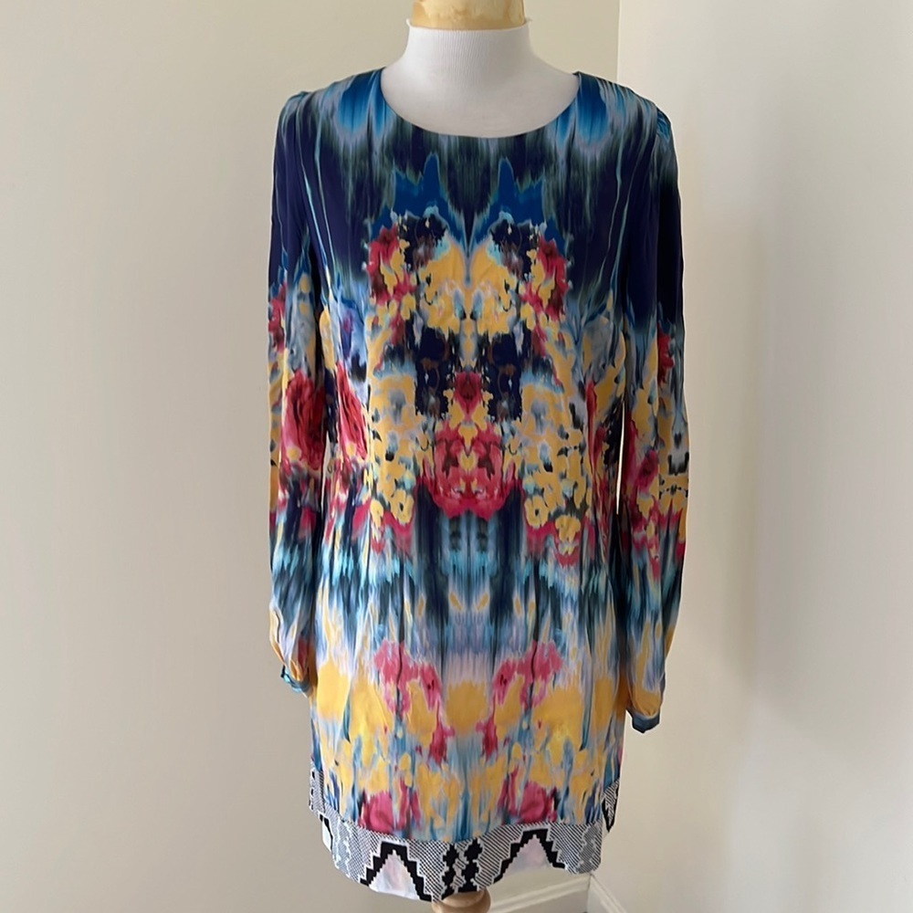 Twelfth street by Cynthia Vincent medium multi colored long sleeve silk dress.